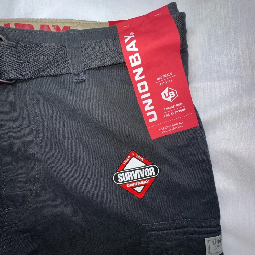 Unionbay Survivor Cargo Pants Mens 36x34 Black Utility Work Pants Belted NWT